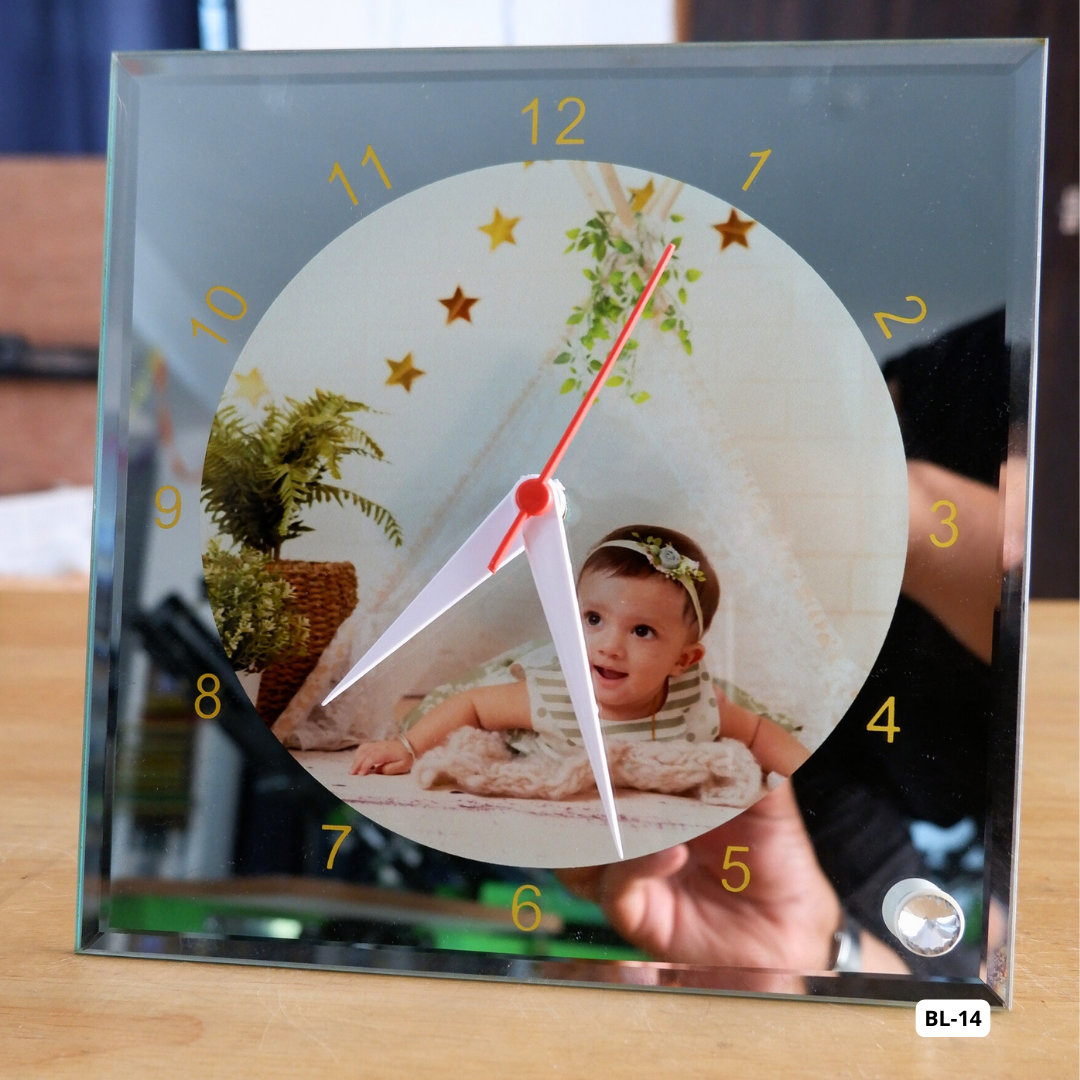 Custom Glass Photo Frame with watch (8x8") BL-14