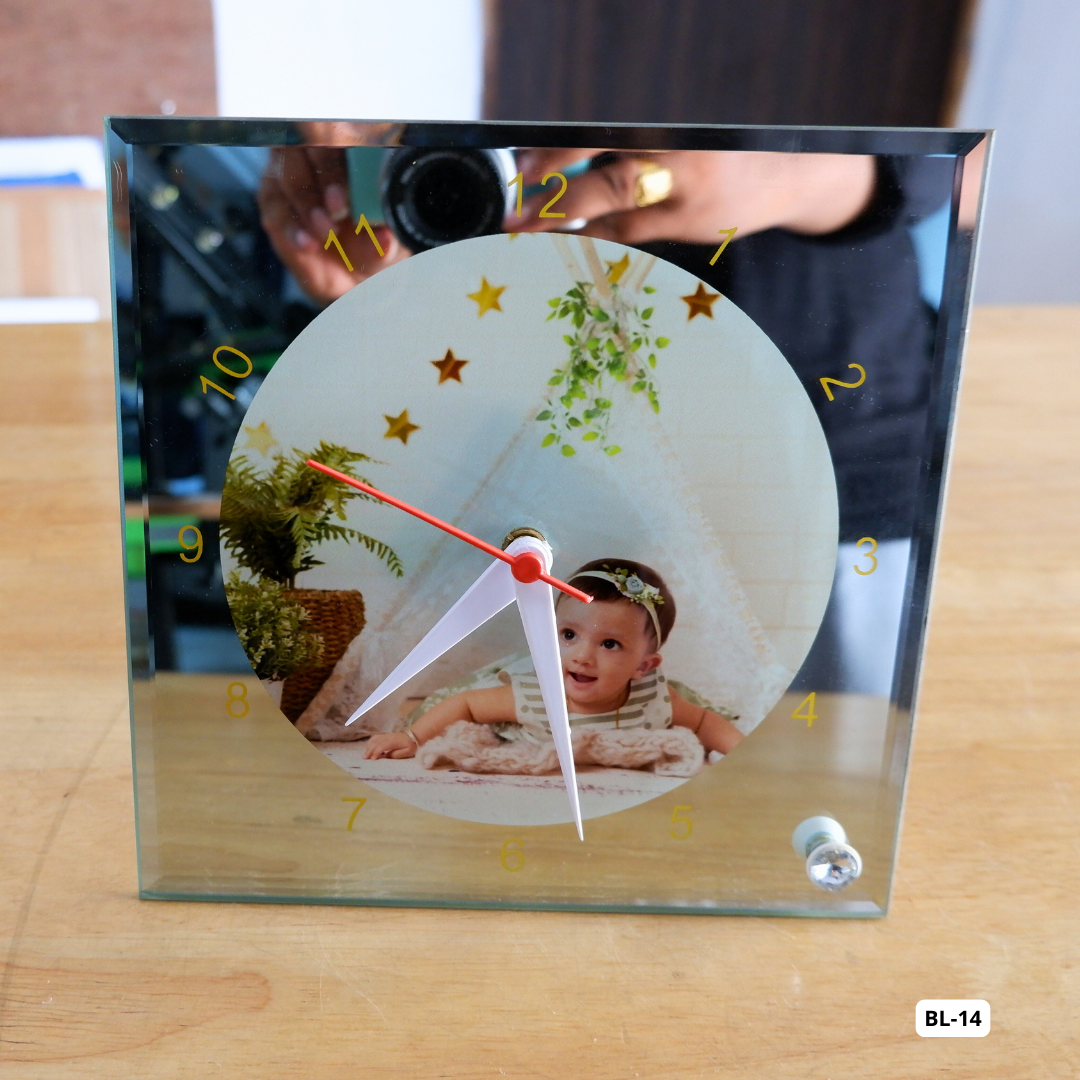 Custom Glass Photo Frame with watch (8x8") BL-14