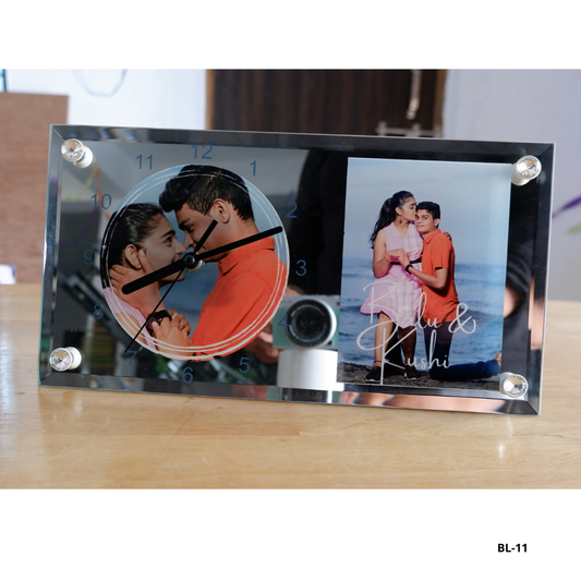 Custom Glass Photo Frame with watch (12x6") BL-11