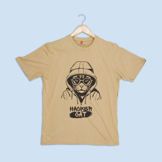 Men's Hacker Cat Printed Regular T-shirt - Hard2find
