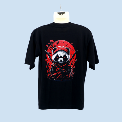 Ninja Panda Unisex Drop Shoulder Black T-shirt